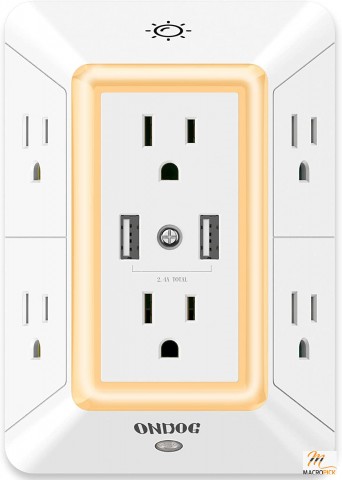 Multi Plug Outlet, Surge Protector with 6-Outlet Extender and 2 USB Ports & Night Light