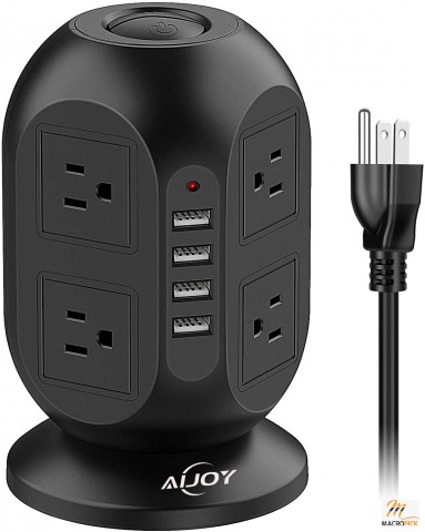 Power Strip Tower 10-foot extension cord with 8 AC outlets and 4 USB ports for fast charging