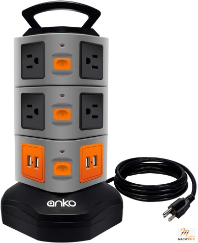 3000W 13A 16AWG Surge Protector Electric Charging Station, 10 Outlets 4 USB Ports 6 feet