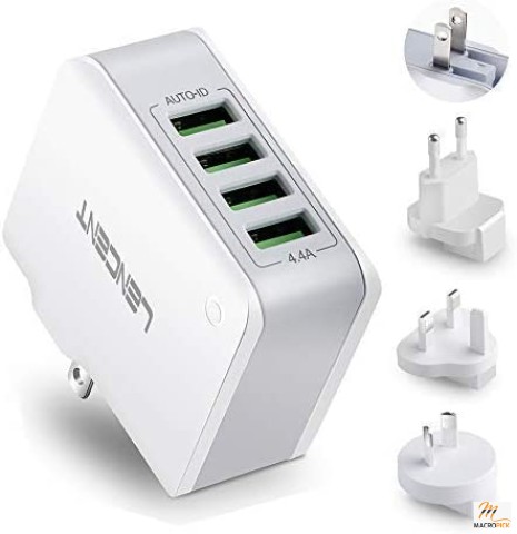 4 port USB travel power adapter with several USB wall chargers