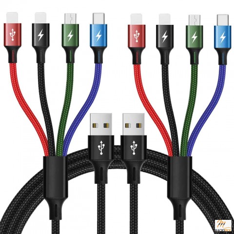 4Ft/1.2M Multi USB Charger Cord 4A, 4-in-1 Charging Cable