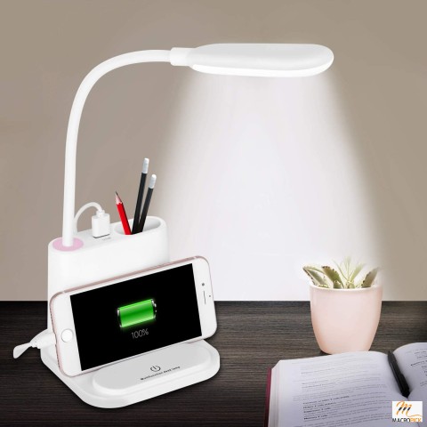 4 in 1 Multi-function LED Desk Lamp - Rechargeable Desk Lamp with USB Charging Port - 360° Flexible Metal Hose