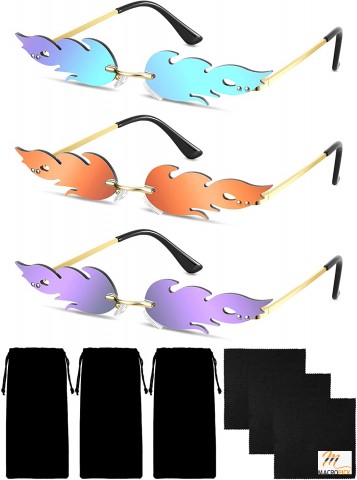 Flame Shape Sunglasses - Novelty Fire Flame Sunglasses for Unisex -  (Red, Purple, Green) 3 Pairs