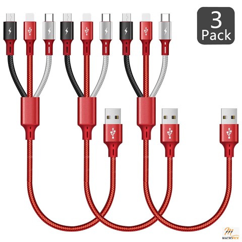 3-in-1 Multi USB Charging Cable 3A,3Pack