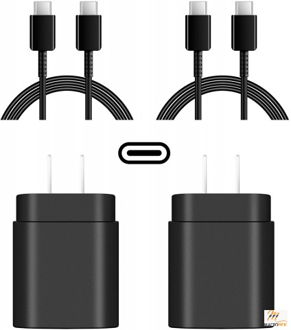 2-Pack 25W USB-C Fast Charger and 2-Pack 6Ft Type C to Type C Cable