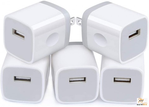 5 Pack Single Port USB Wall Plug,iPhone Wall Charger Adapter USB Charging