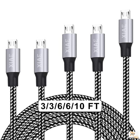 5Pack (3/3/6/6/10FT) Nylon Braided Fast Charging Cable