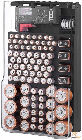 Battery Storage Organizer and Case with 93 Different Size Batteries and a Removable Battery Tester