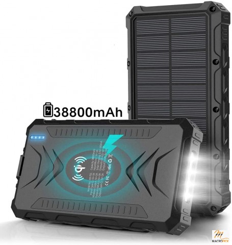 Solar Power Bank 38800mAh, Solar Charger, Qi Wireless Charger