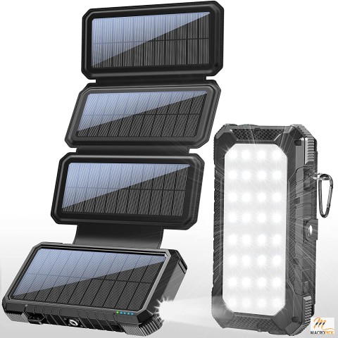 Solar Charger with Foldable Panels, Outdoor Power Bank 18W Fast Charging