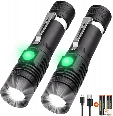 1200 Lumens Super Bright Pocket-Sized T6 LED Torch with Clip (2 Pack)