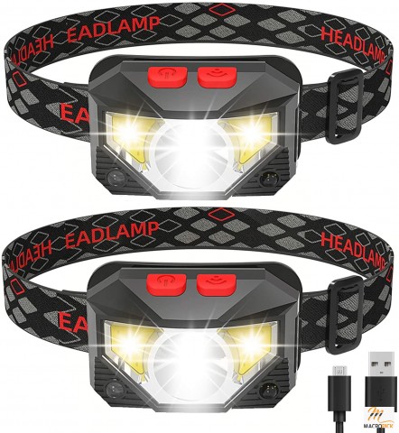 White Red Light | Motion Sensor,Rechargeable Lumen LED Head Lamp,2 Pack