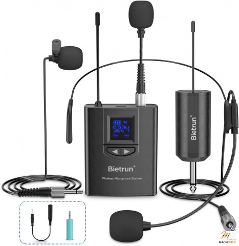 Wireless Lavalier Lapel Microphone System -  165ft Range - Rechargeable Transmitter Receiver, 1/4" Output -