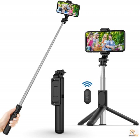 Extendable Selfie Stick with Wireless Remote and Tripod Stand - Portable & Lightweight - Compatible with iPhones, Samsung Smartphones, & More
