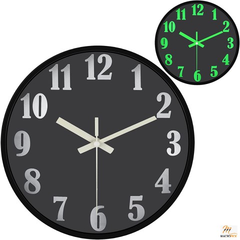 Night Light Wall Clock | Super Quiet And Non Ticking Wall Clock | Easy To Read Large 3D Numbers