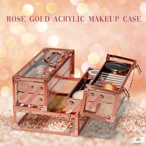 Makeup Train Case | Cosmetic Storage Organizer Box | Extendable Cantilever Feature With Four Tier