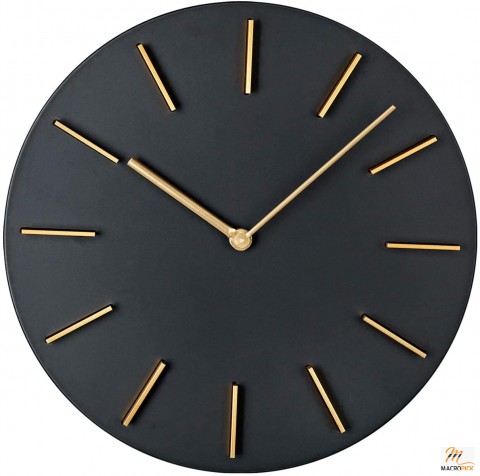Modern Design Silent Wall Clock - 11 inch Round Easy to Read Battery Operated Durable Black Elegant Wall Clock