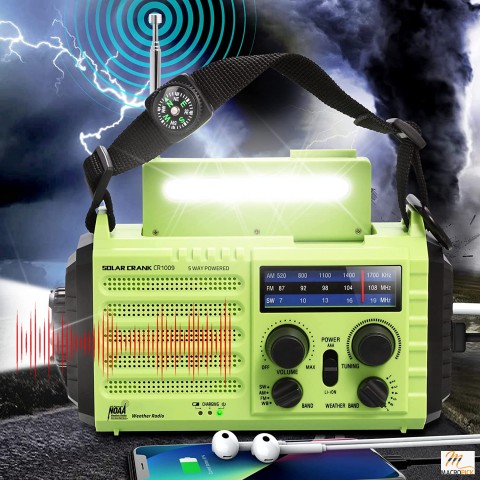 Weather Alert Radio 5000mA Solar Hand Crank Portable Battery Operated