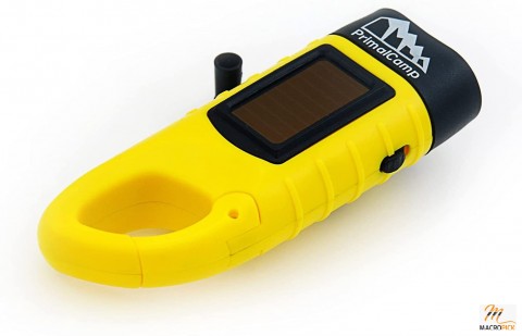 Rechargeable LED flashlight powered by hand crank solar power