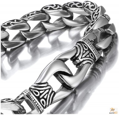 Stainless Steel Men's link Bracelet | Silver Black 9 Inch | Gift For Men