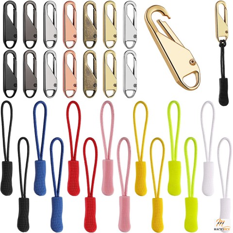 Metal Zipper Pullers And Nylon Zipper Cord Pulls | 28 Pieces Replacement Zipper Pull Tab |  Works Well On Small To Medium Zippers