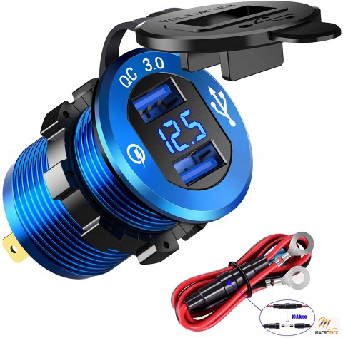 Waterproof Power Outlet Fast Charge with LED Voltmeter & Wire Fuse DIY Kit