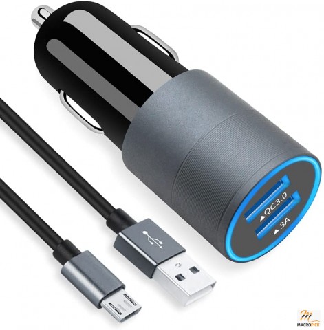 Micro USB Fast Car Charger, 30W Dual Port Car Adapter with 3ft cable