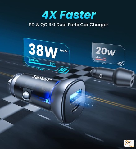 38W Car Charger, USB C Fast Charger Adapter for Car