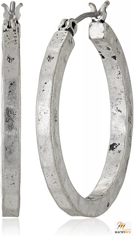 Silver-Tone Small Hammered Round Hoop Earrings