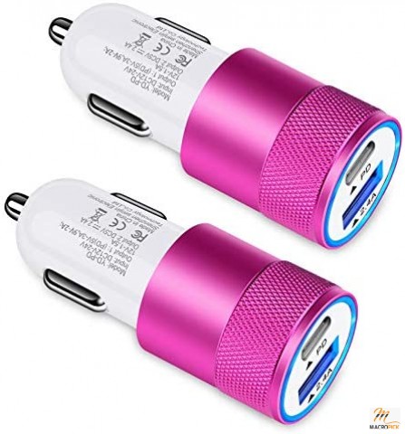 2 Pack Fast Charge PD 3.0 Dual Port USB Car Charger 30W