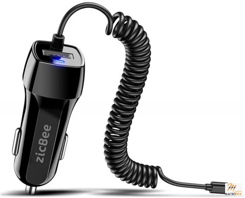 Lightning Fast Charging with Built-in Coil Cable Car Charger 3.6A/18W