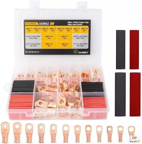 120Pcs AWG 8 6 4 2 Copper Wire Lugs with Heat Shrink Set