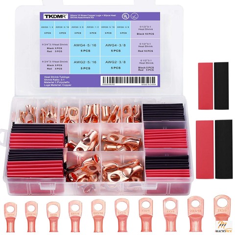 100Pcs AWG 6 8 10 12 Copper Wire Lugs with Heat Shrink Set