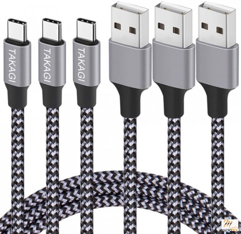 Fast Charging Cable USB-A to USB-C Nylon Braided Data Sync Transfer Cord 3-Pack 6feet