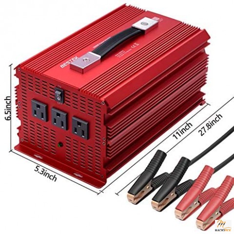 Red-Colored Power Inverter 3 AC Outlets DC 12V to 110V AC Car Power Converter 2000W