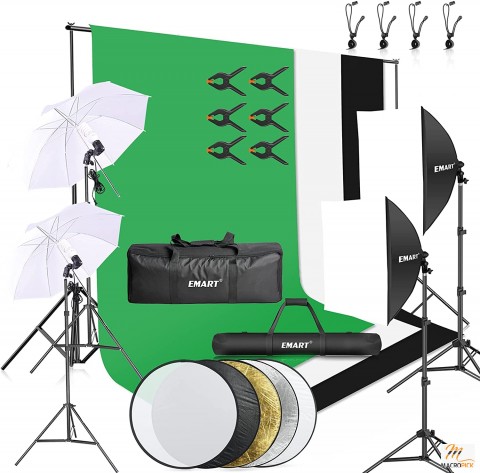 Backdrop Support System Photography Video Studio Lighting Kit Umbrella Softbox Set 8.5 x 10 ft
