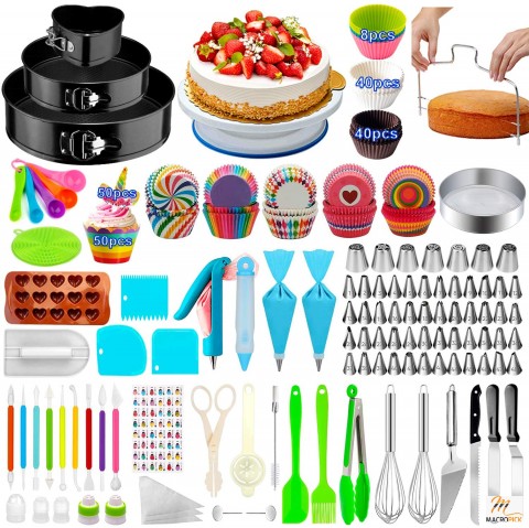 490+ PCS Cake Decorating Kit -  3 Packs Springform Cake Pans, Cake Rotating Turntable - 48 Piping Icing Tips - 7 Russian Nozzles, Baking Supplies, Cupcake Decorating Kit