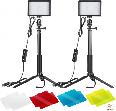 USB LED Video Light with Adjustable Tripod Stand and Color Filters Dimmable 5600K 2-Pack