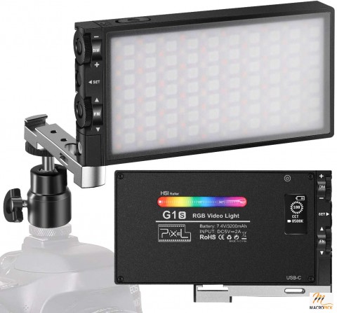 G1s RGB Video Light, Built-in 12W Rechargeable Battery LED Camera Light Full Color 12 Common Light Effects