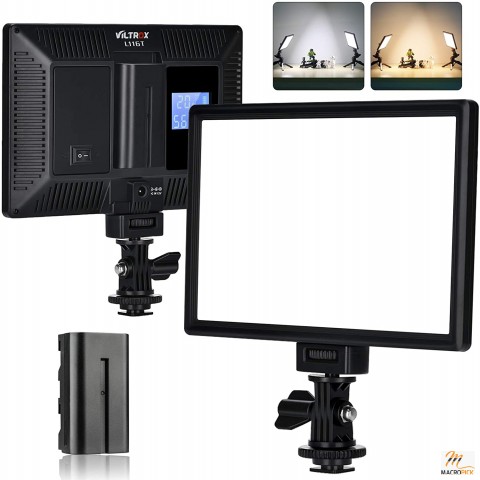 Battery-powered LED video light panel with key light kit for 3300K to 5600K vlog lighting