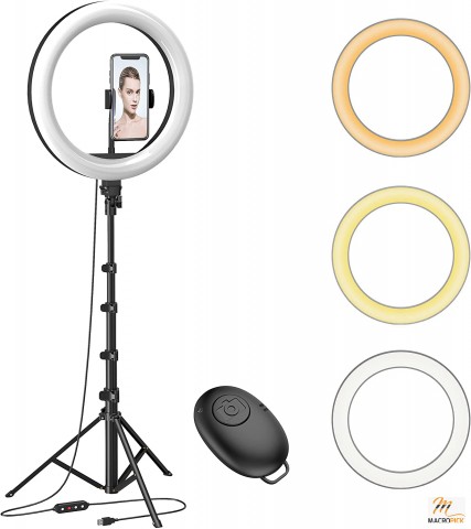 Ring Light with 53'' Extendable Tripod Stand, 10" Dimmable LED Selfie Circle Lights with Phone Holder