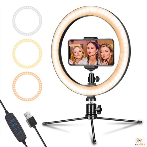 10"LED Ring Light with Phone Holder Tripod Stand and 3 Light Modes