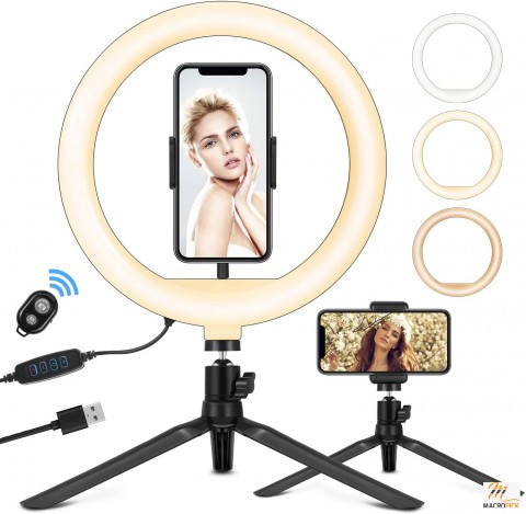 10" Ring Light with Tripod Stand & Phone Holder, LED Desk Ring Light with 3 Light Modes