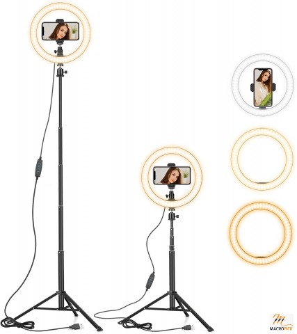 Dimmable LED Ring Light 10" | 59" Extendable Tripod Stand & Phone Holder