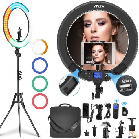 Ring Light 19" with Remote Controller and Stand ipad Holder-4 Color Soft Filters