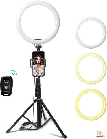 LED Dimmable Ring Light 10" for Live Stream with Extendable Tripod Stand and Phone Holder