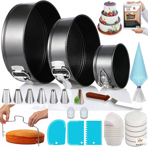 100pcs Cake Pan Set for Baking + Cake Decorating Supplies | Premium Quality Non Stick & Leak Proof Springform Pans | Great Gift For Baking Lovers