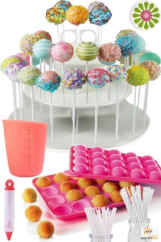 Cake Pop Maker Kit | Easily Bake & Decorate 20 Delicious Cake Pops |  120 lollipop sticks & 3-Tier display stand holder