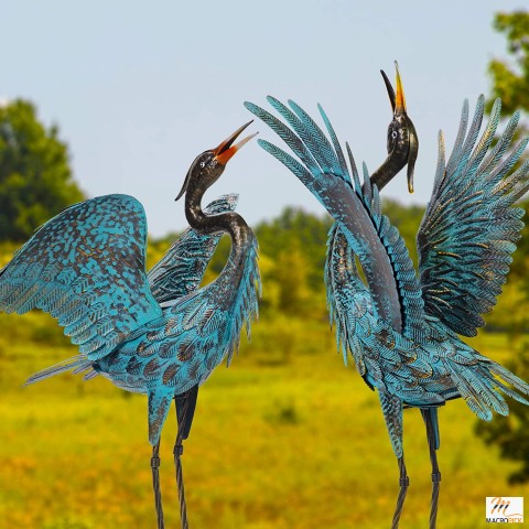 Standing Crane Statues For Garden Decoration | Standing Metal Heron Lawn Ornaments | U Shaped Foot Design For More Stability