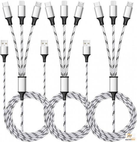 3 Pack 5 ft Multi USB Charging Cable -  Universal 3 in 1 Charging Cord Adapter with Type-C